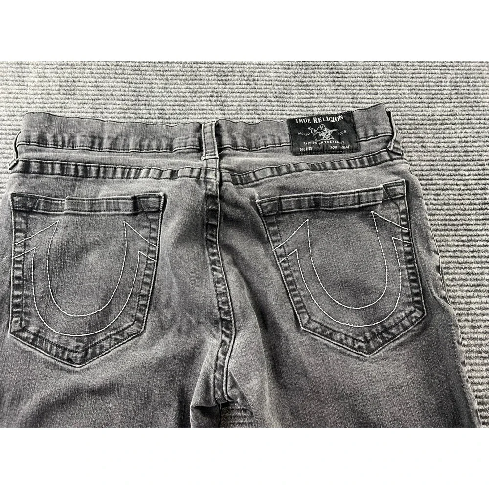 True Religion Geno Slim Fit Jeans Mens 36x33 Gray Faded Denim Horseshoe Stitch